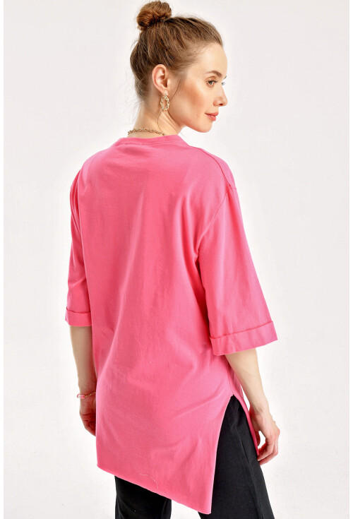 4123 Yırtmaçlı Oversize Tişört
