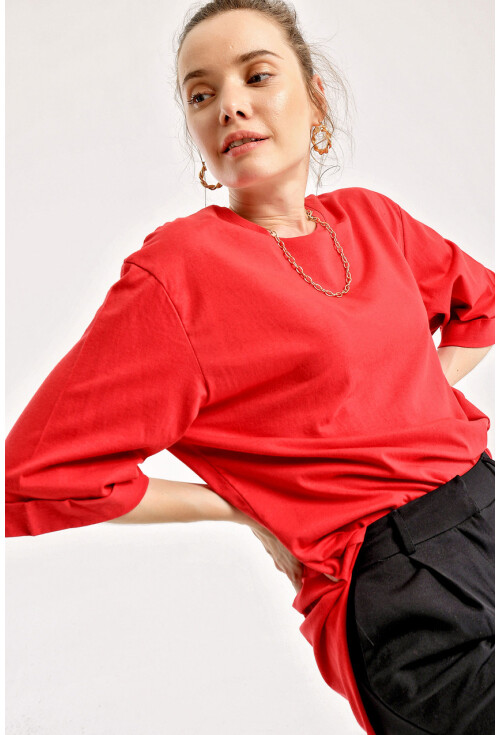 4123 Yırtmaçlı Oversize Tişört