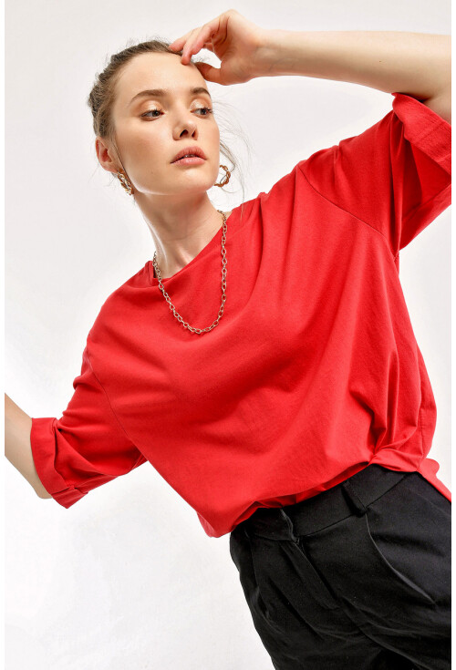 4123 Yırtmaçlı Oversize Tişört
