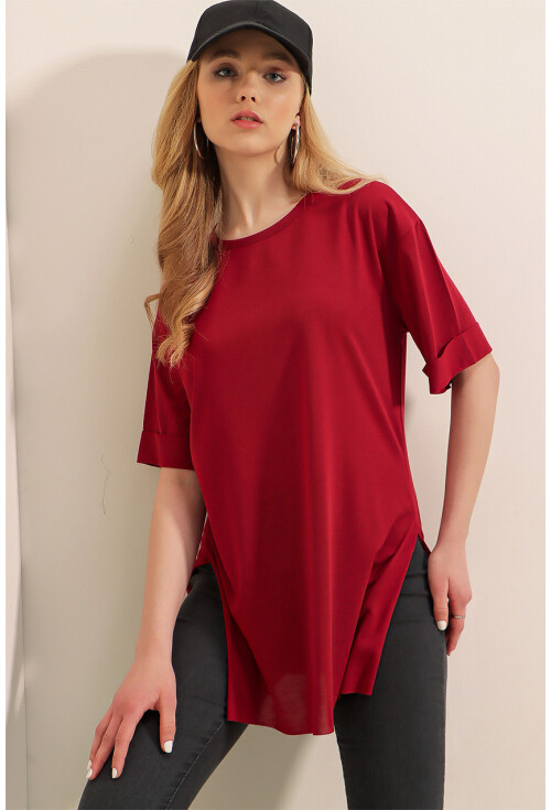 4123 Yırtmaçlı Oversize Tişört