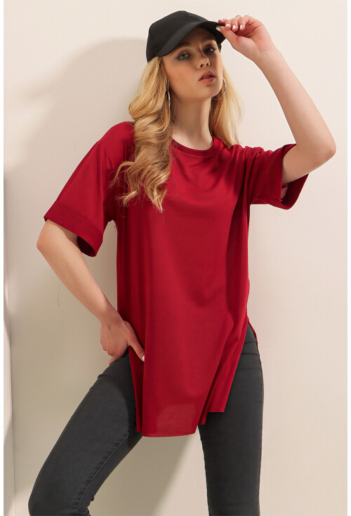 4123 Yırtmaçlı Oversize Tişört