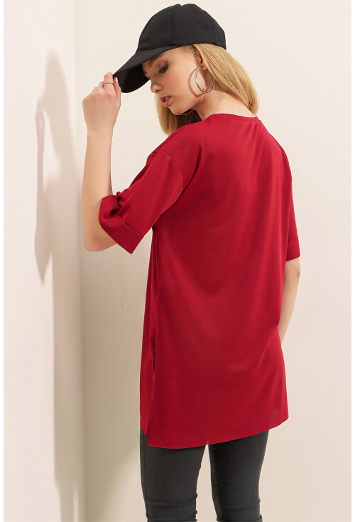 4123 Yırtmaçlı Oversize Tişört