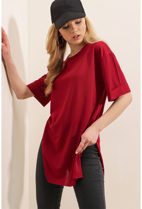 4123 Yırtmaçlı Oversize Tişört