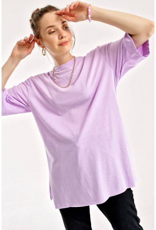 4123 Yırtmaçlı Oversize Tişört