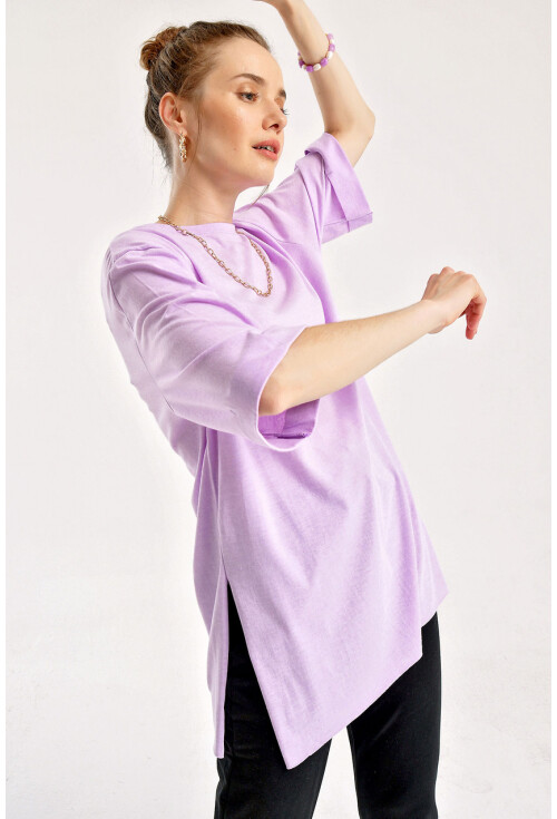 4123 Yırtmaçlı Oversize Tişört