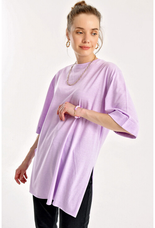 4123 Yırtmaçlı Oversize Tişört