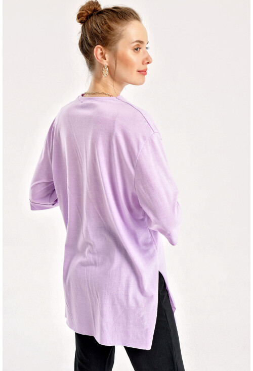 4123 Yırtmaçlı Oversize Tişört