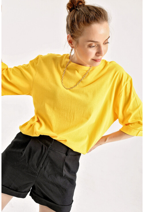 4123 Yırtmaçlı Oversize Tişört