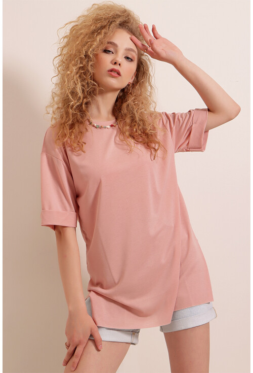 4123 Yırtmaçlı Oversize Tişört