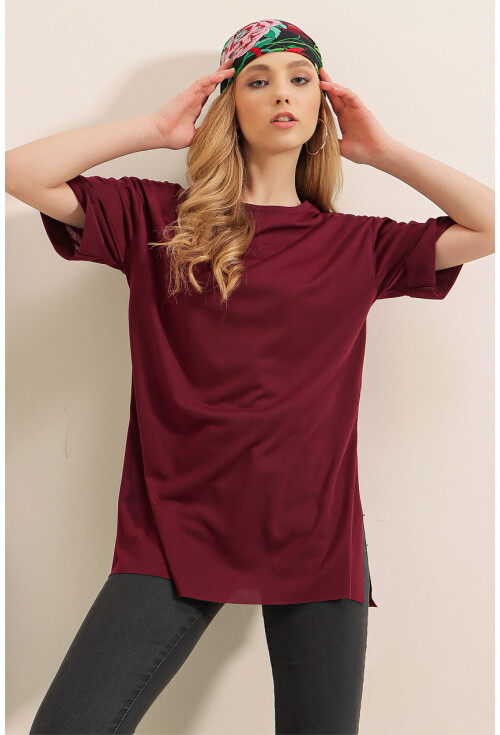 4123 Yırtmaçlı Oversize Tişört