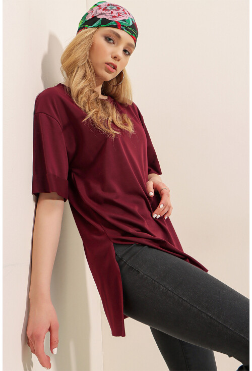 4123 Yırtmaçlı Oversize Tişört