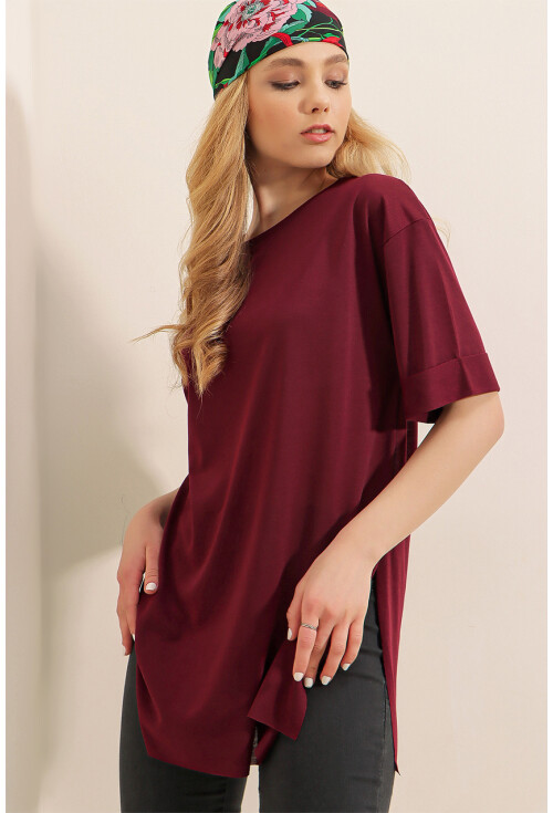 4123 Yırtmaçlı Oversize Tişört
