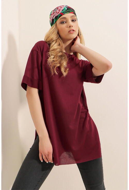4123 Yırtmaçlı Oversize Tişört