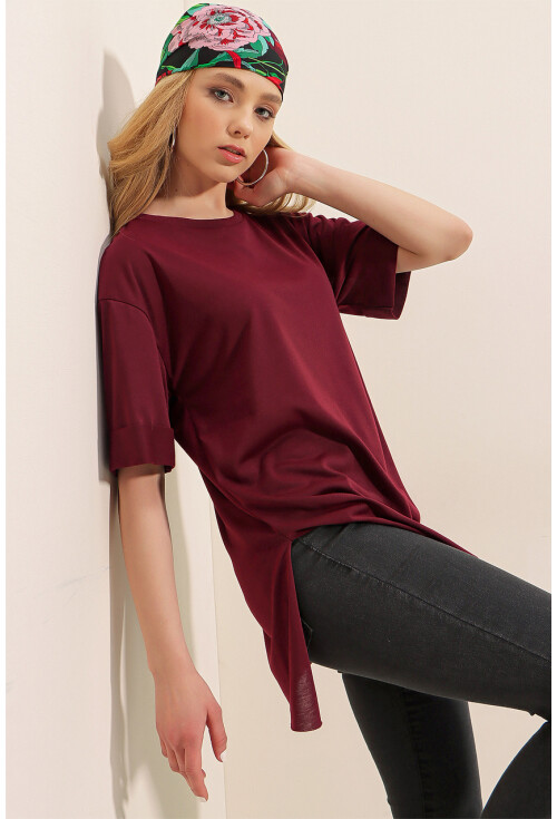 4123 Yırtmaçlı Oversize Tişört