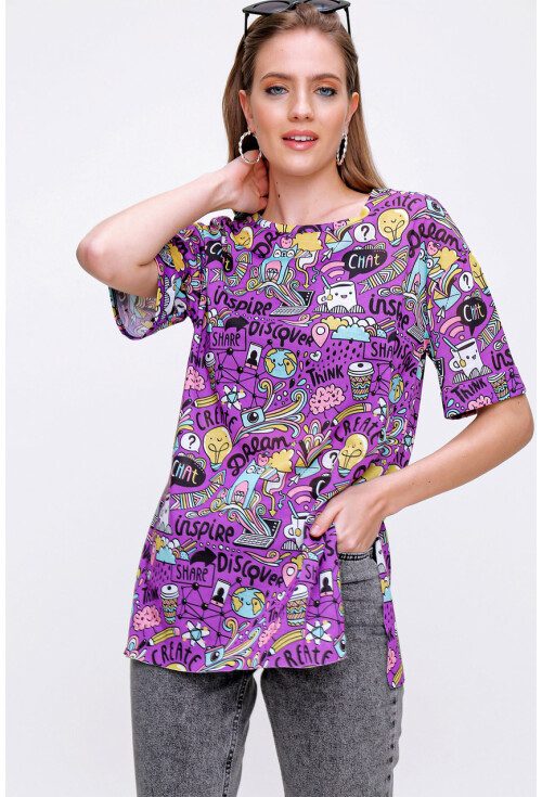 4124  Grafik Desen Oversize T-Shirt