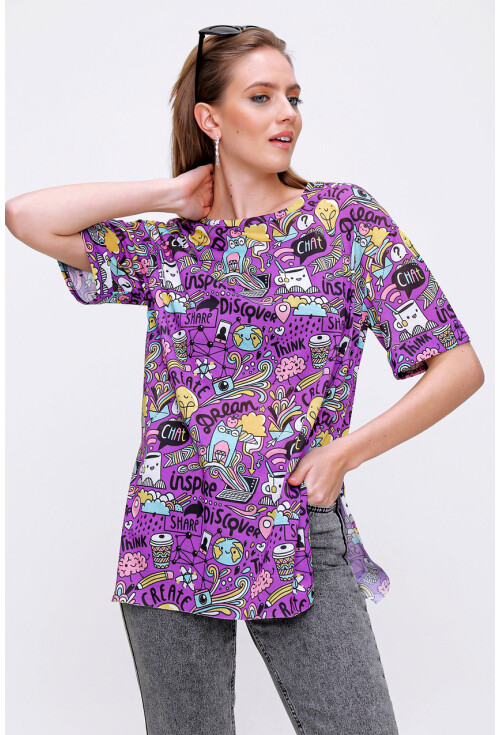 4124  Grafik Desen Oversize T-Shirt