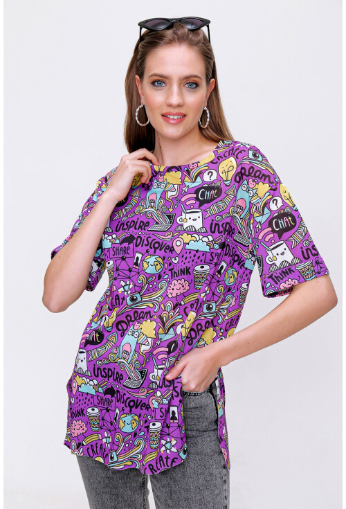 4124  Grafik Desen Oversize T-Shirt