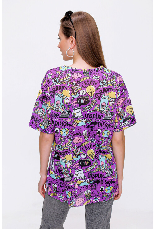 4124  Grafik Desen Oversize T-Shirt