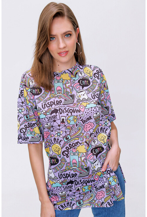 4124  Grafik Desen Oversize T-Shirt