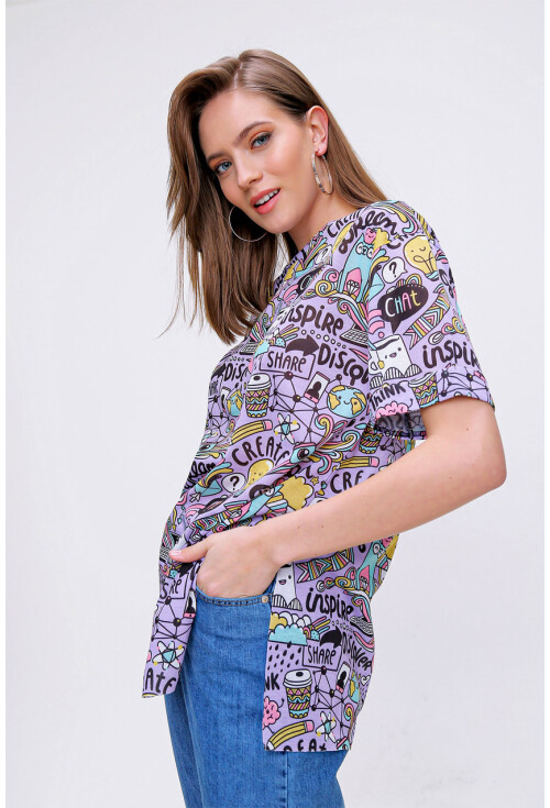 4124  Grafik Desen Oversize T-Shirt