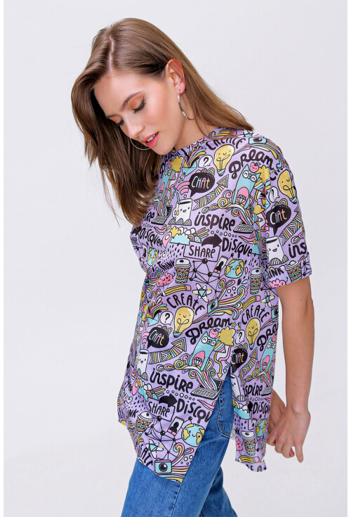 4124  Grafik Desen Oversize T-Shirt
