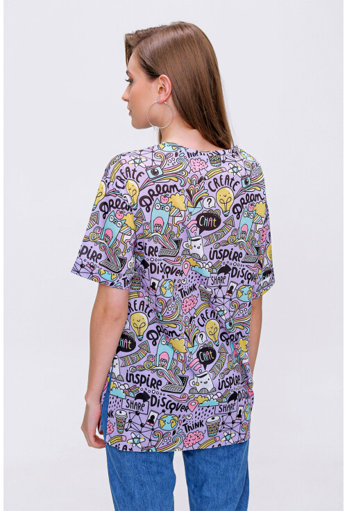 4124  Grafik Desen Oversize T-Shirt