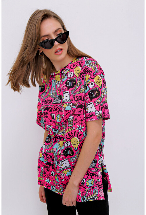 4124  Grafik Desen Oversize T-Shirt