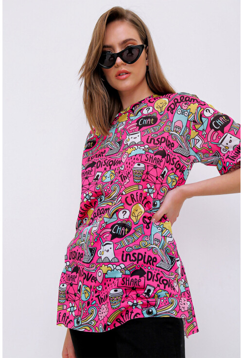 4124  Grafik Desen Oversize T-Shirt