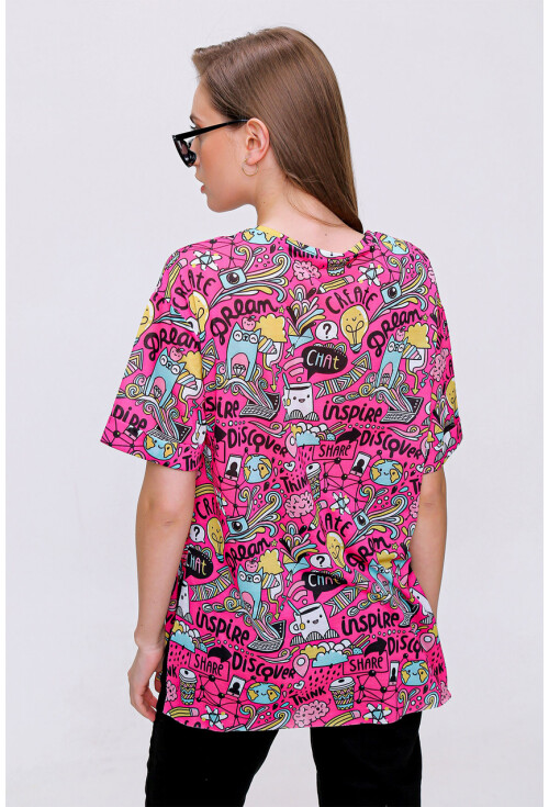 4124  Grafik Desen Oversize T-Shirt
