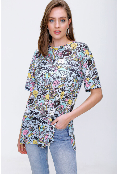 4124  Grafik Desen Oversize T-Shirt