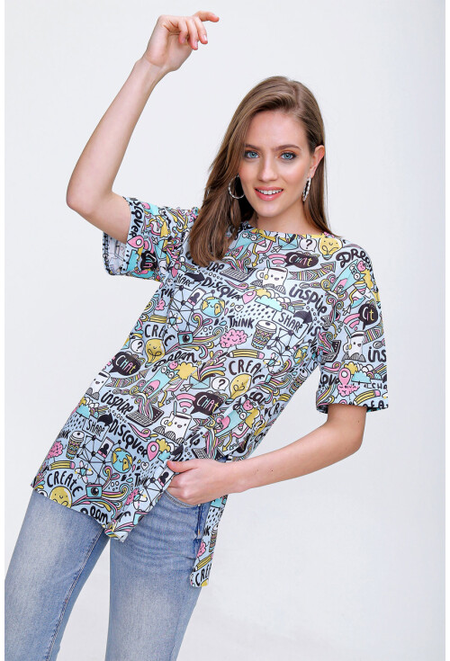 4124  Grafik Desen Oversize T-Shirt