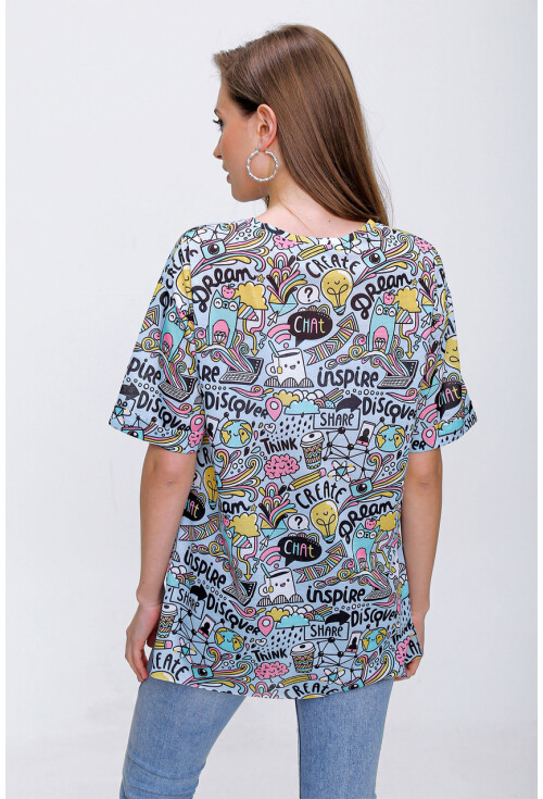 4124  Grafik Desen Oversize T-Shirt