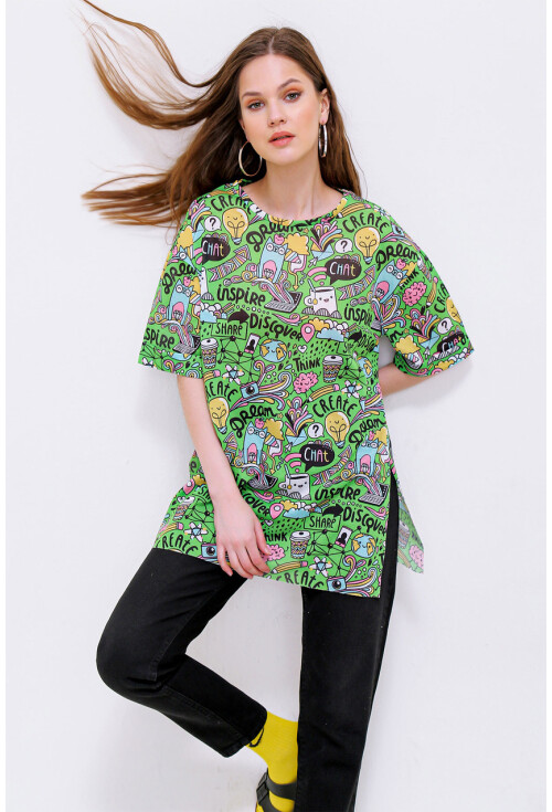 4124  Grafik Desen Oversize T-Shirt