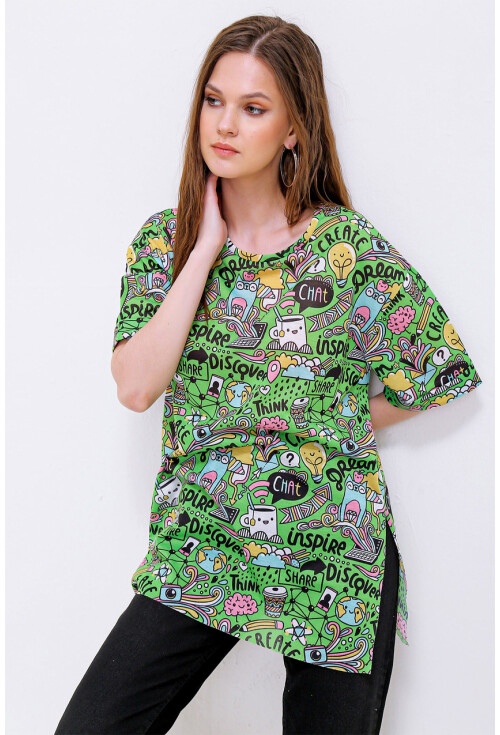 4124  Grafik Desen Oversize T-Shirt
