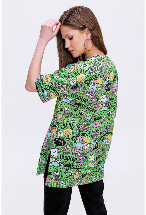 4124  Grafik Desen Oversize T-Shirt