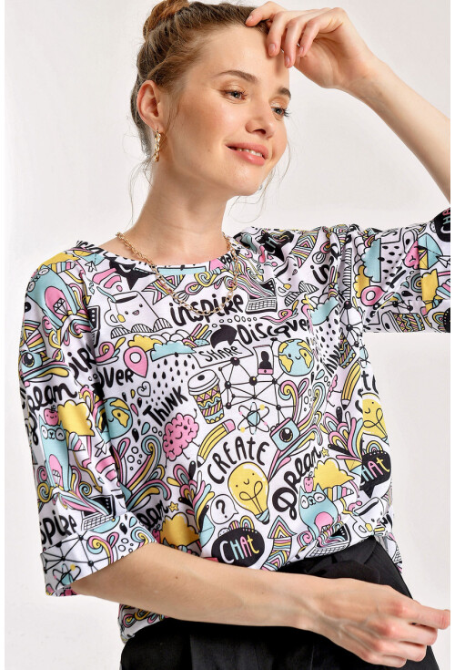 4124  Grafik Desen Oversize T-Shirt