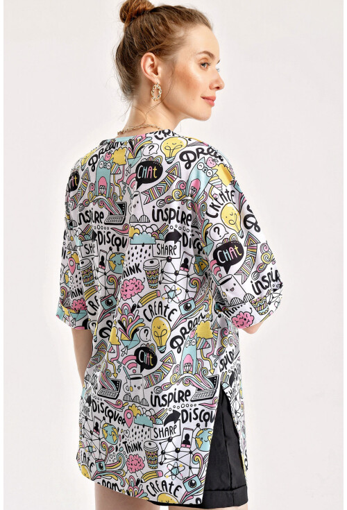 4124  Grafik Desen Oversize T-Shirt