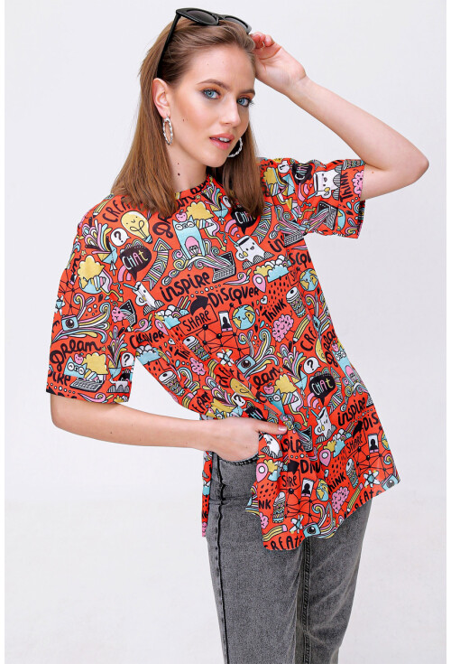 4124  Grafik Desen Oversize T-Shirt