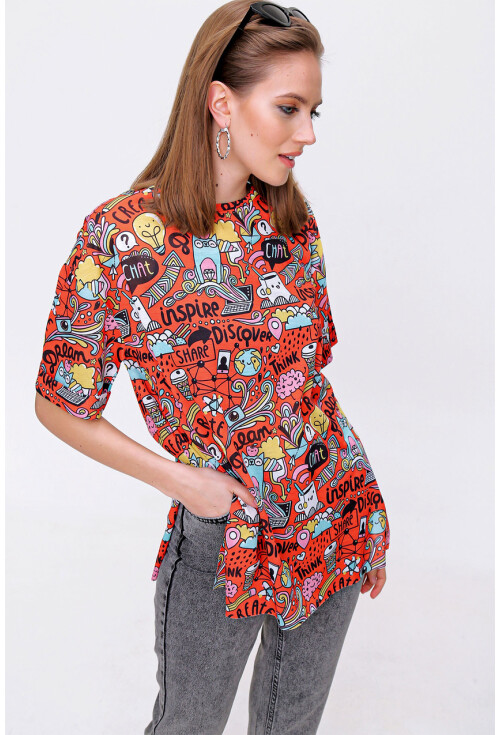 4124  Grafik Desen Oversize T-Shirt