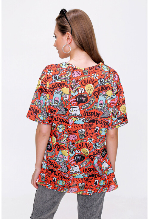 4124  Grafik Desen Oversize T-Shirt