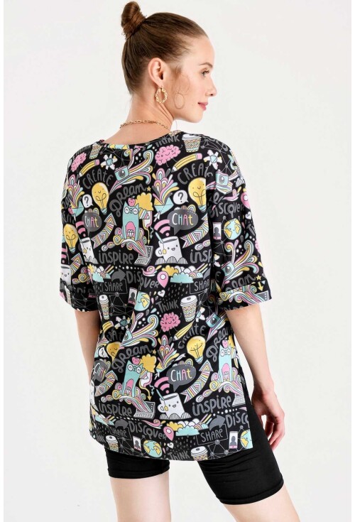 4124  Grafik Desen Oversize T-Shirt
