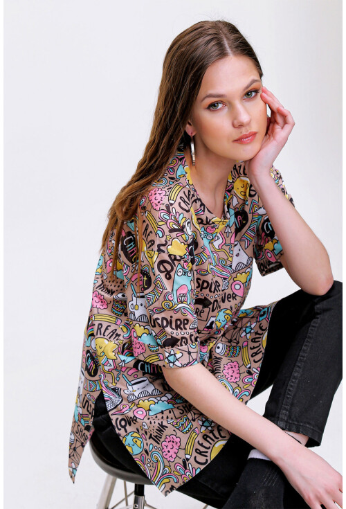 4124  Grafik Desen Oversize T-Shirt