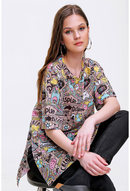 4124  Grafik Desen Oversize T-Shirt