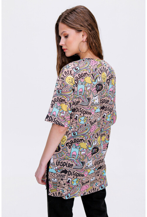4124  Grafik Desen Oversize T-Shirt