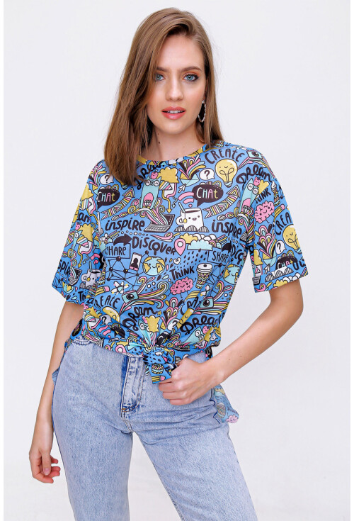 4124  Grafik Desen Oversize T-Shirt