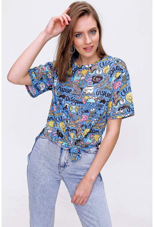 4124  Grafik Desen Oversize T-Shirt