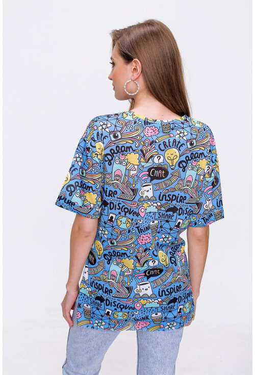 4124  Grafik Desen Oversize T-Shirt