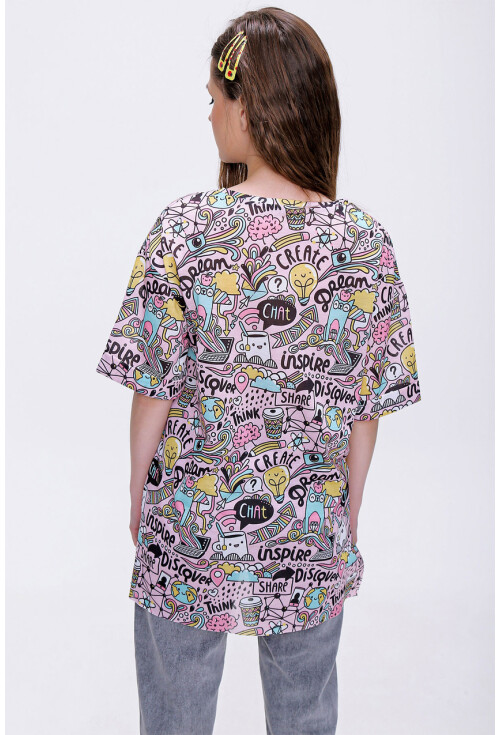 4124  Grafik Desen Oversize T-Shirt