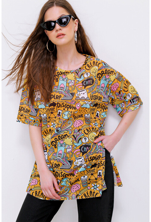 4124  Grafik Desen Oversize T-Shirt