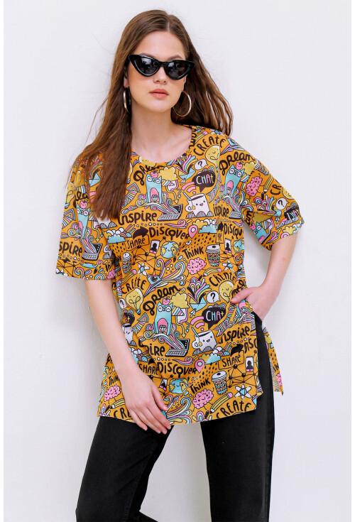 4124  Grafik Desen Oversize T-Shirt